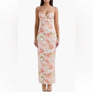 HOUSE OF CB Josefina Floral Bustier Bodice Stretch Satin Body-Con Dress